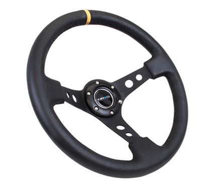 NRG 350mm Sport Leather Steering Wheel 2/" Deep White w//Yellow Mark /& 3 Spoke Ctr